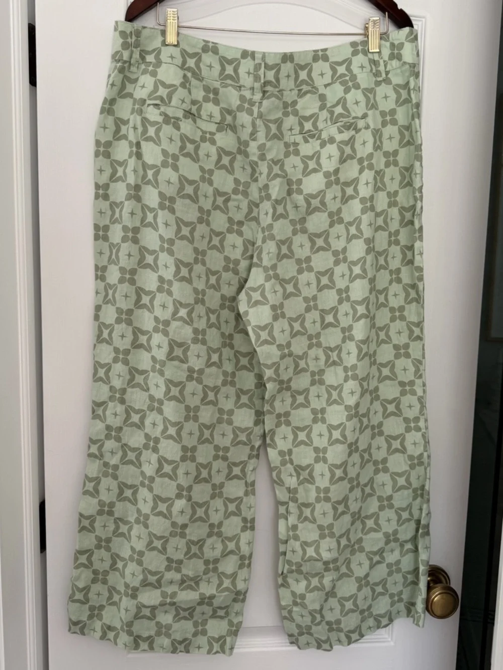 Society Social x Crown & Ivy Linen Blend Cropped Pants Green Coastal Print Sz 16 - Picture 3 of 4